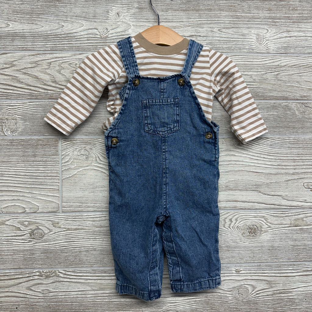LS Shirt Stripes & Chambray Overalls 6M