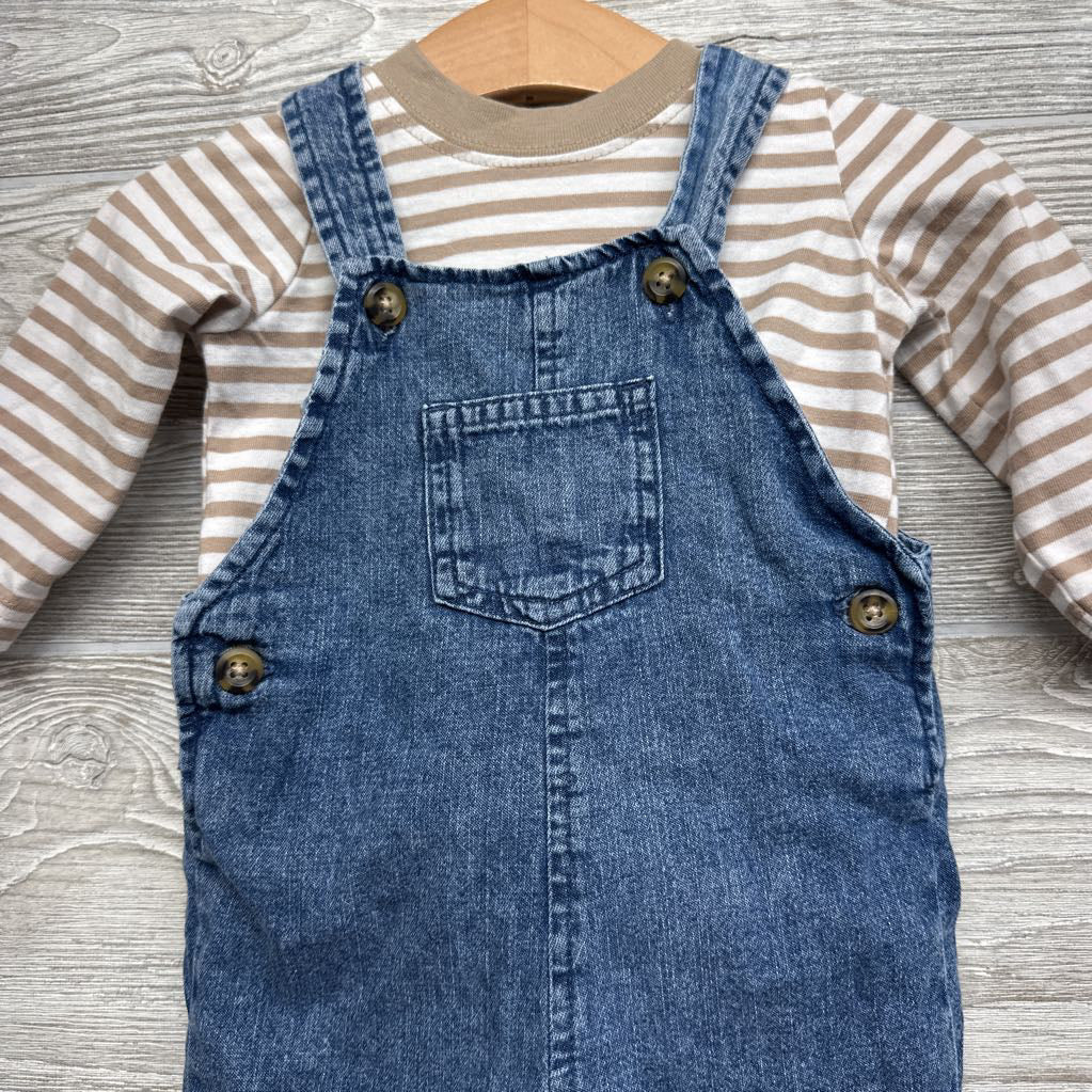 LS Shirt Stripes & Chambray Overalls 6M