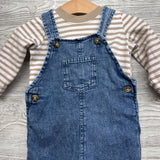 LS Shirt Stripes & Chambray Overalls 6M