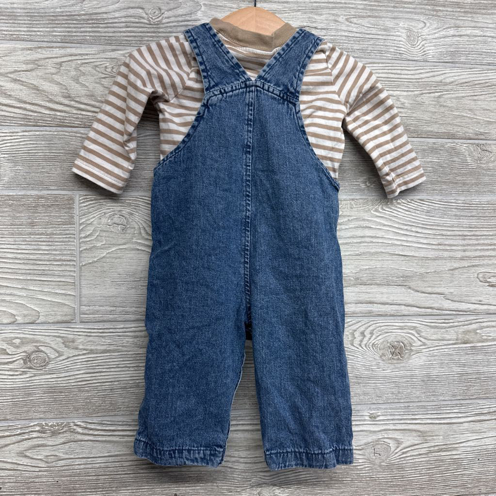 LS Shirt Stripes & Chambray Overalls 6M