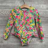 LS Zip Up Swimsuit Flowers 4T