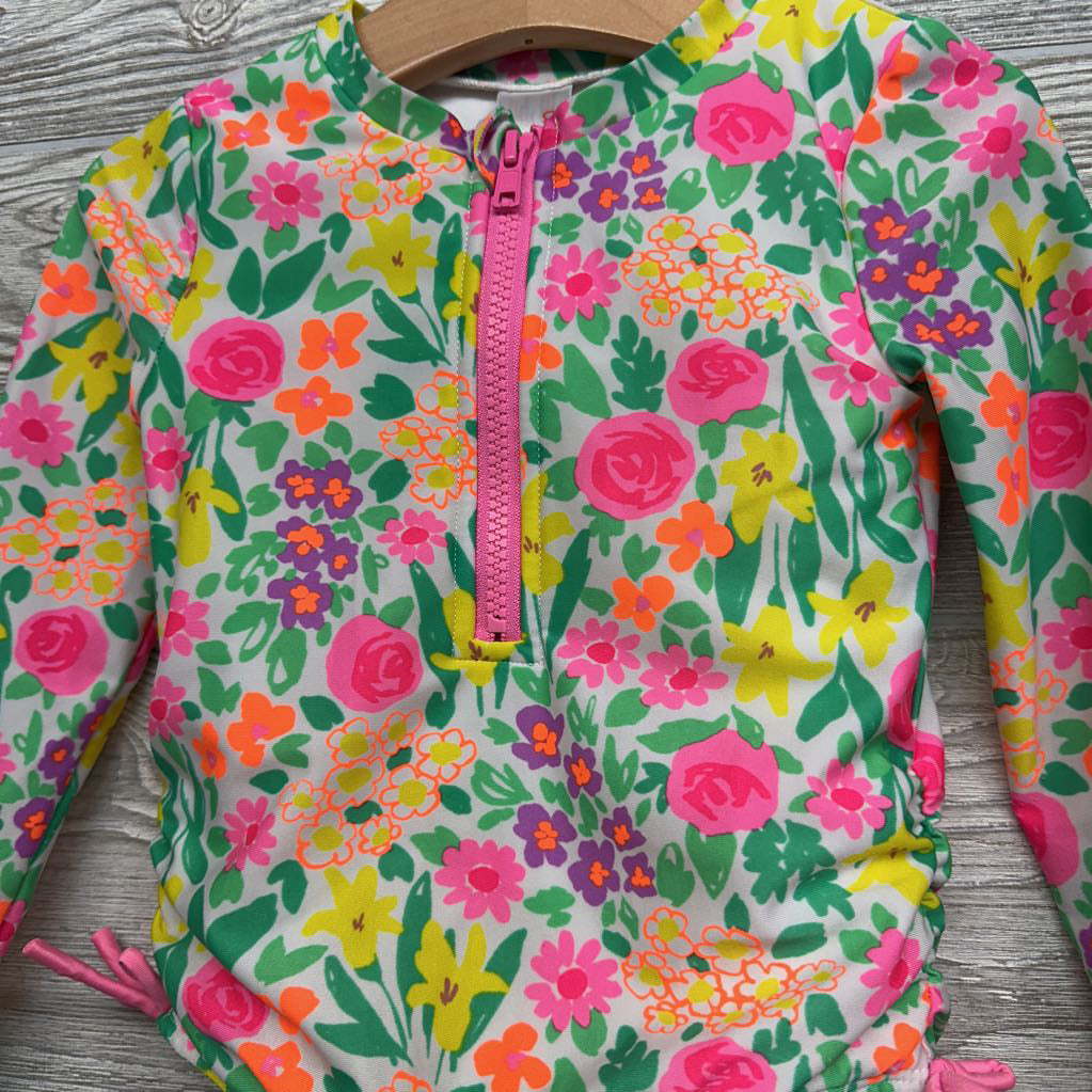 LS Zip Up Swimsuit Flowers 4T