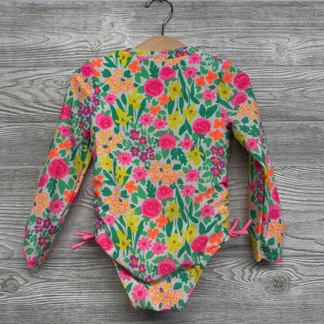 LS Zip Up Swimsuit Flowers 4T
