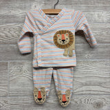 LS Side Snap Shirt & Pants W/ Hat Stripes Lion 0-3M
