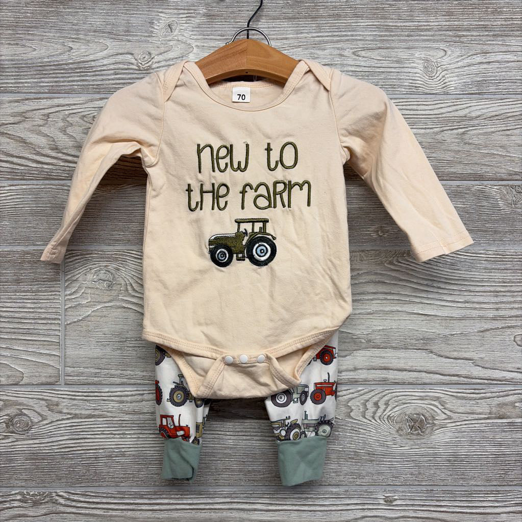 LS Bodysuit New To The Farm & Pants Tractors W/ Hat 3-6M