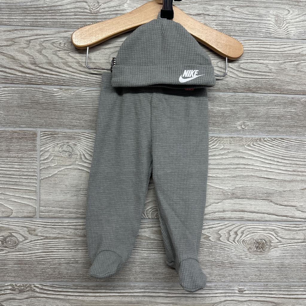 Waffle Knit Footed Pants & Hat Swoosh 3M