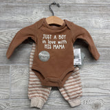 NEW LS Bodysuit Just A Boy In Love With His Mama & Quilted Joggers W/ Hat Printed 3M