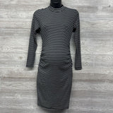 Mock Neck Ribbed Ruched Dress Stripes Small