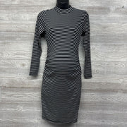 Mock Neck Ribbed Ruched Dress Stripes Small