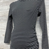 Mock Neck Ribbed Ruched Dress Stripes Small