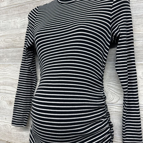 Mock Neck Ribbed Ruched Dress Stripes Small