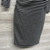 Mock Neck Ribbed Ruched Dress Stripes Small