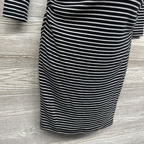 Mock Neck Ribbed Ruched Dress Stripes Small