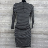 Mock Neck Ribbed Ruched Dress Stripes Small