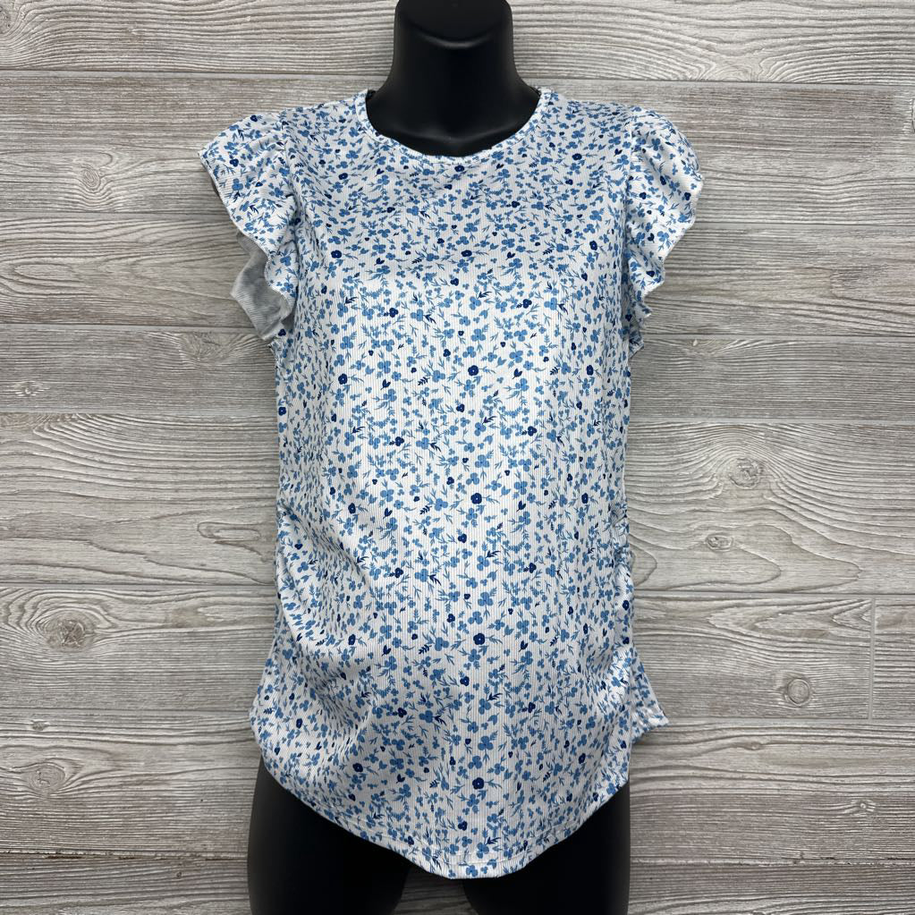 Flutter Sleeve Ribbed Shirt Flowers Large