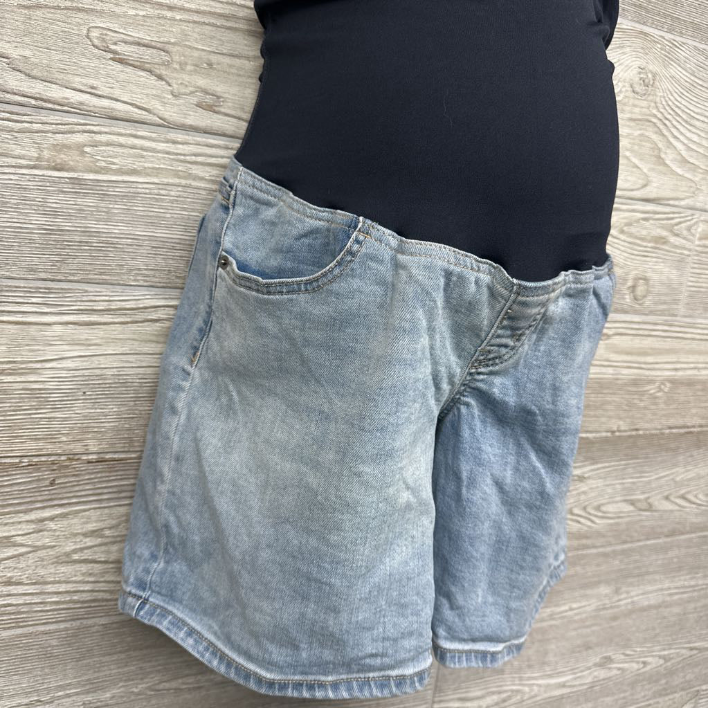 Cross Panel Denim Midi Shorts 8/Medium