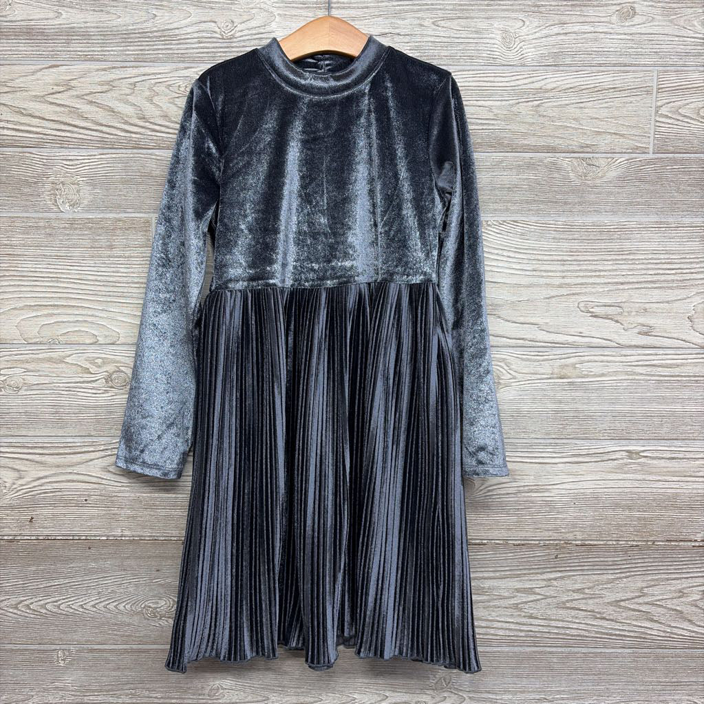Velour LS Dress W/ Pleated Skirt 7-8