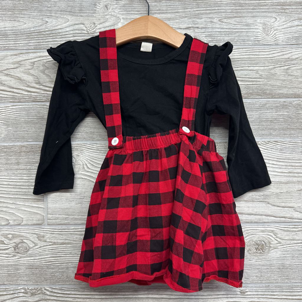 Buffalo Plaid Suspender Jumper & LS Shirt 3T