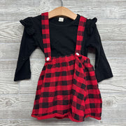 Buffalo Plaid Suspender Jumper & LS Shirt 3T