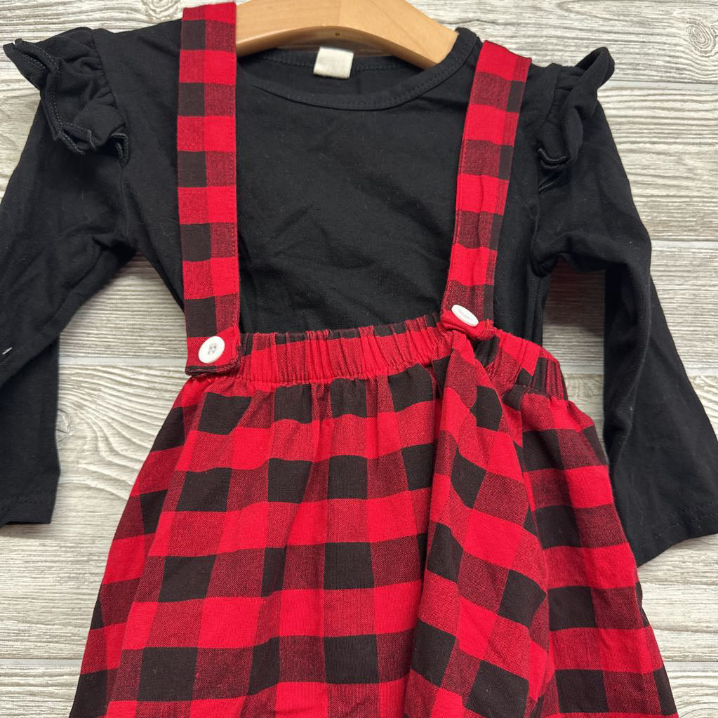 Buffalo Plaid Suspender Jumper & LS Shirt 3T