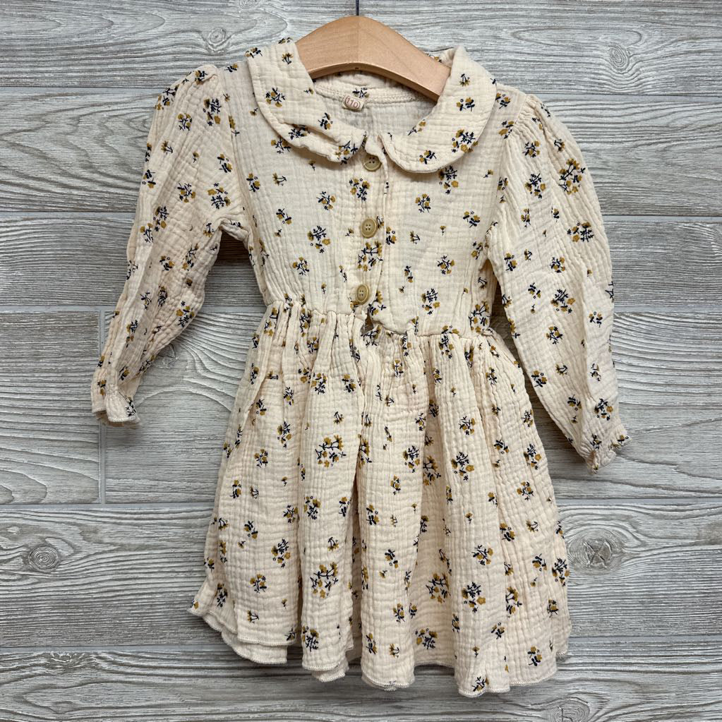 LS Button Up Gauze Dress Flowers 3T