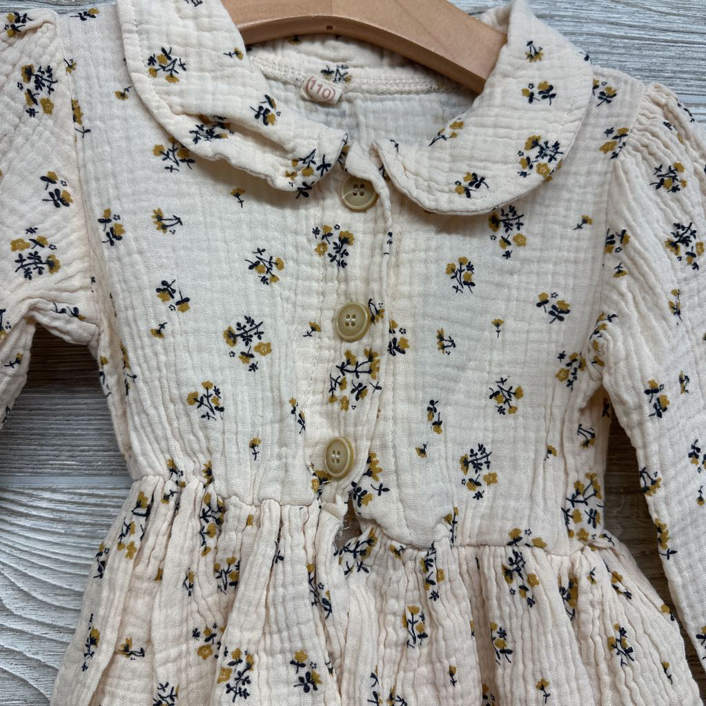 LS Button Up Gauze Dress Flowers 3T