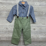 LS Gingham Button Up Bodysuit & Suspender Pants 18M