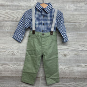 LS Gingham Button Up Bodysuit & Suspender Pants 18M