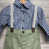 LS Gingham Button Up Bodysuit & Suspender Pants 18M
