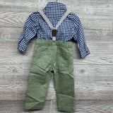 LS Gingham Button Up Bodysuit & Suspender Pants 18M