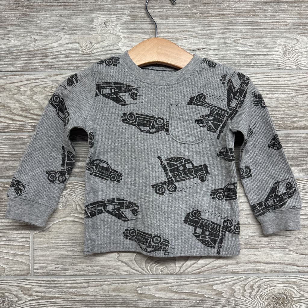 LS Waffle Knit Shirt Cars Chest Pocket 12M