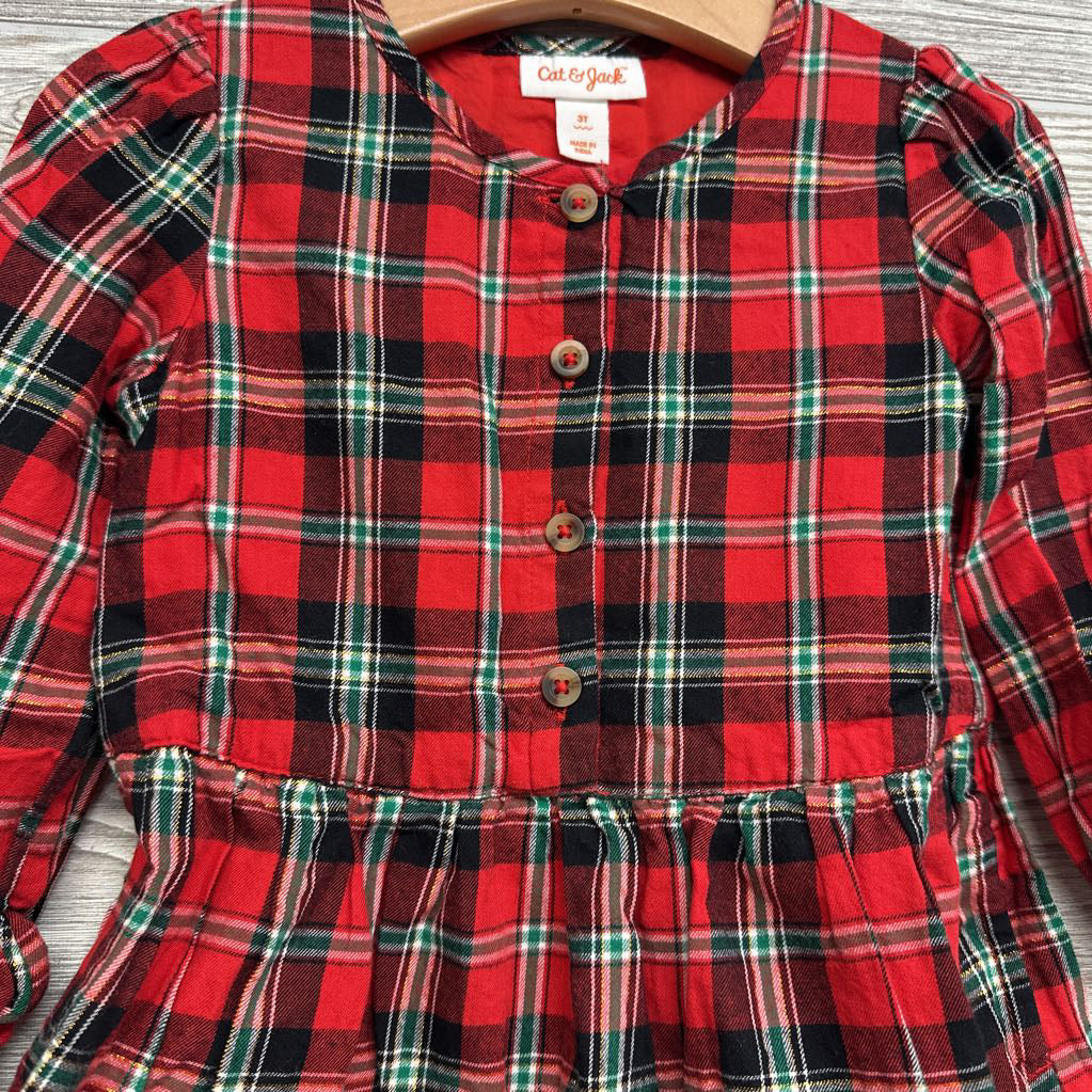 LS Button Up Plaid Dress 3T