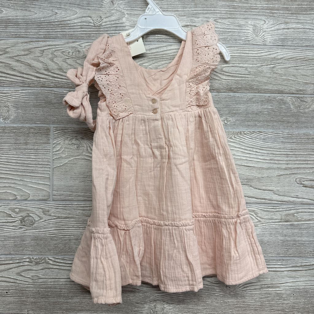 NEW Gauze Button Up Dress Eyelet Flutter W/ Headwrap 3T