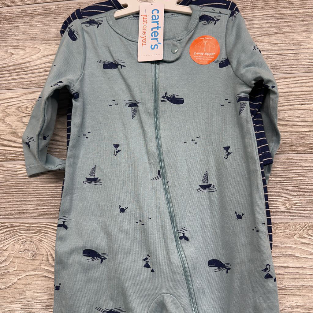 NEW 2 Pk Sleepers Whales & Stripes 6M