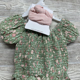 NEW Smocked Shirt Flowers & Ribbed Bike Shorts W/ Headwrap 2T