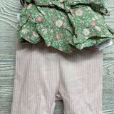 NEW Smocked Shirt Flowers & Ribbed Bike Shorts W/ Headwrap 2T