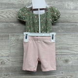 NEW Smocked Shirt Flowers & Ribbed Bike Shorts W/ Headwrap 2T