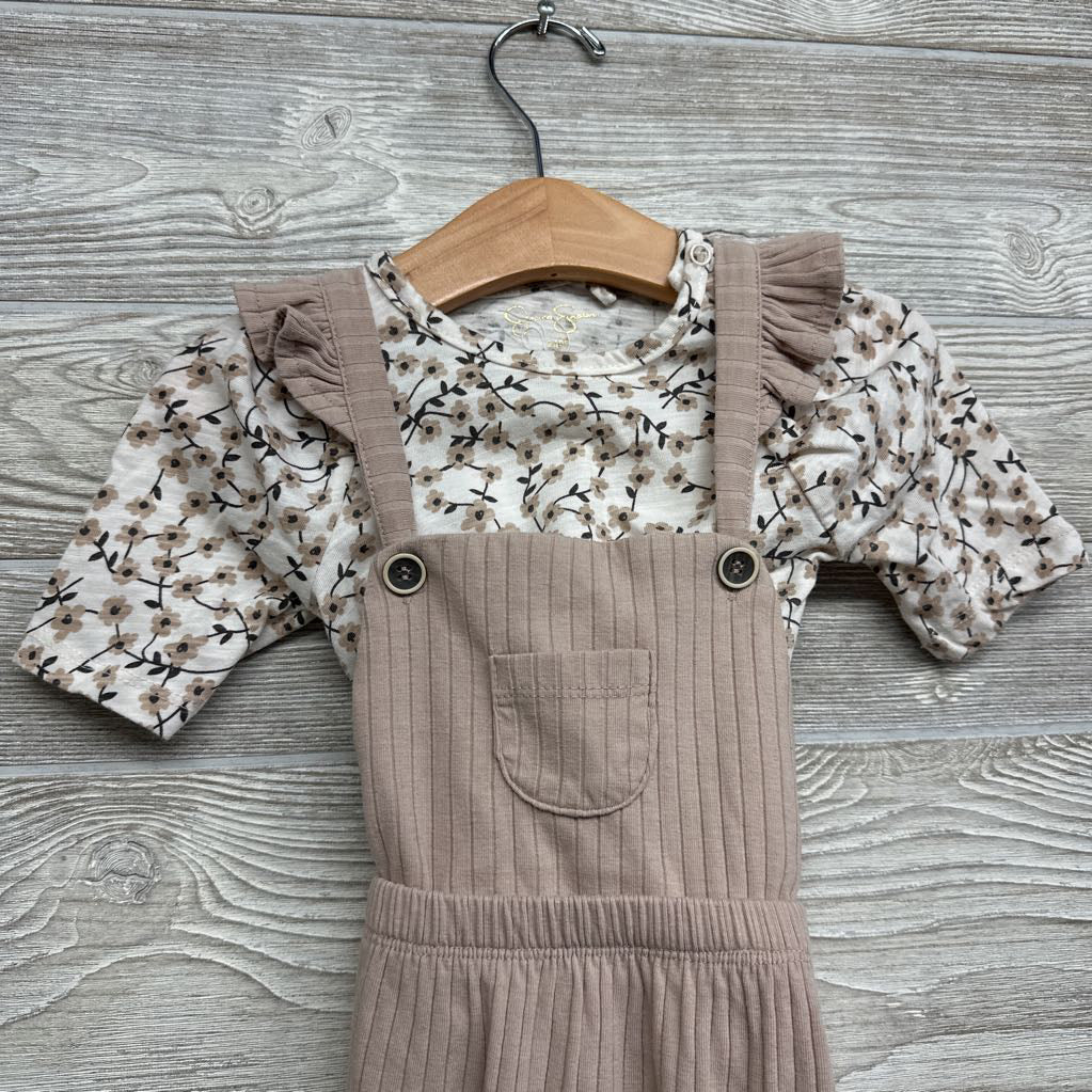 Ribbed Overalls & LS Shirt Flowers 24M