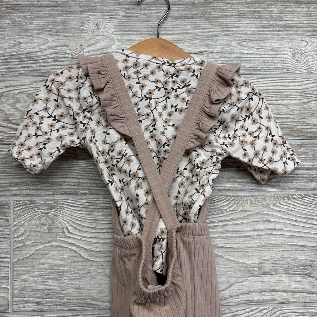 Ribbed Overalls & LS Shirt Flowers 24M