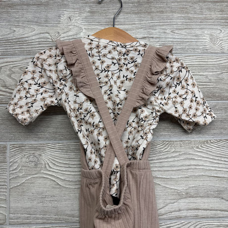 Ribbed Overalls & LS Shirt Flowers 24M