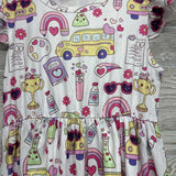 Nw/oT Flutter Sleeve Shirt School Buses Rainbows 7-8