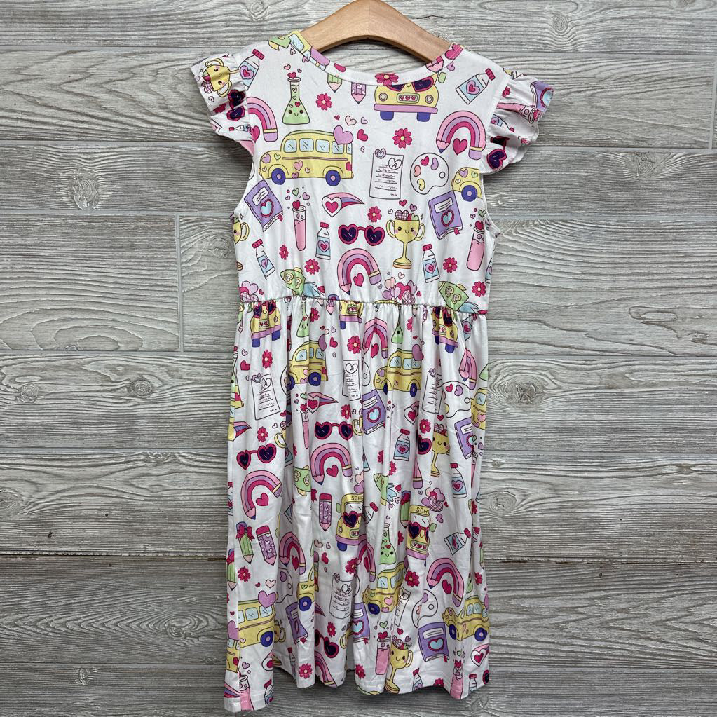 Nw/oT Flutter Sleeve Shirt School Buses Rainbows 7-8
