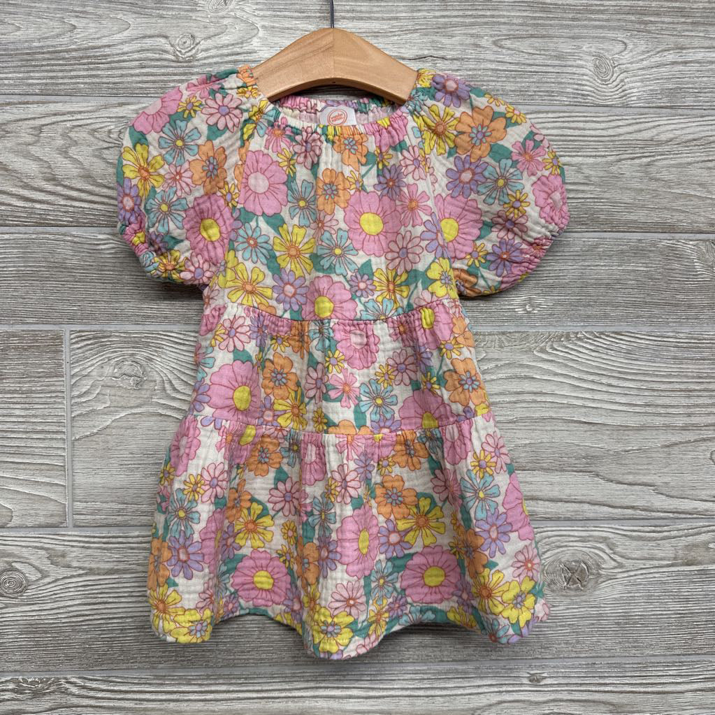 Puff Sleeve Muslin Tiered Dress Flowers 12M