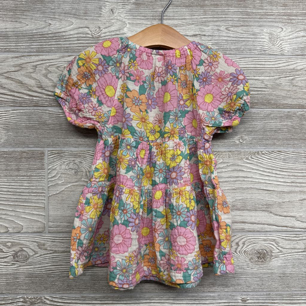 Puff Sleeve Muslin Tiered Dress Flowers 12M