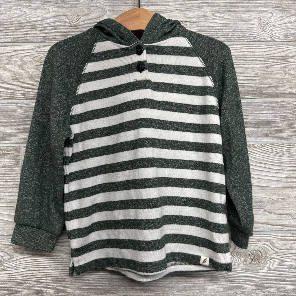 LS Hacci Henley Shirt W/ Hood Stripes 3T
