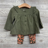 Button Up Shirt Ruffle Shoulder & Leggings Flowers 9M