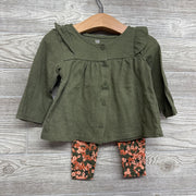 Button Up Shirt Ruffle Shoulder & Leggings Flowers 9M
