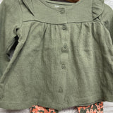 Button Up Shirt Ruffle Shoulder & Leggings Flowers 9M