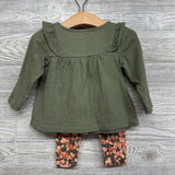 Button Up Shirt Ruffle Shoulder & Leggings Flowers 9M