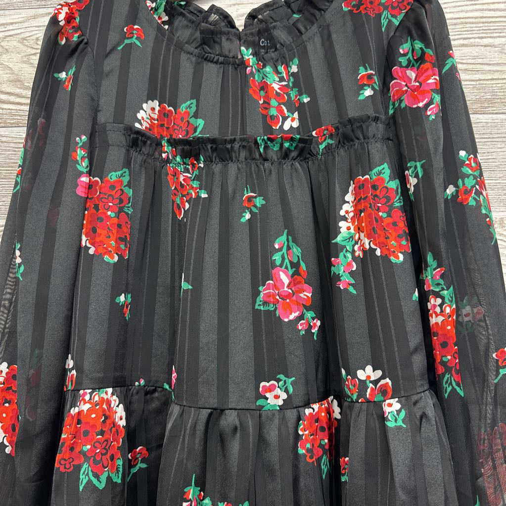 NEW LS Dress Flowers Stripes 6-7